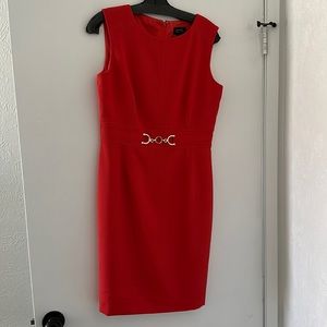 Tahari fitted work dress in orange-red